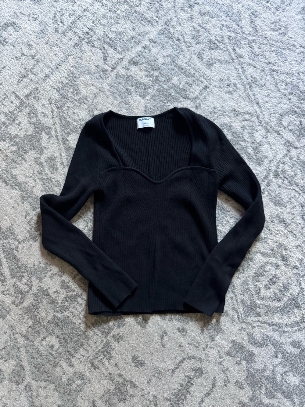 Old Navy Black Ribbed Long Sleeve Sweetheart Neck Top